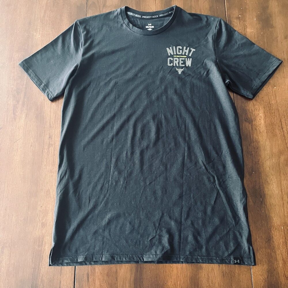 Under Armour Project Rock Night Crew Graphic Print Black T-Shirt Men's Medium - Picture 3 of 10